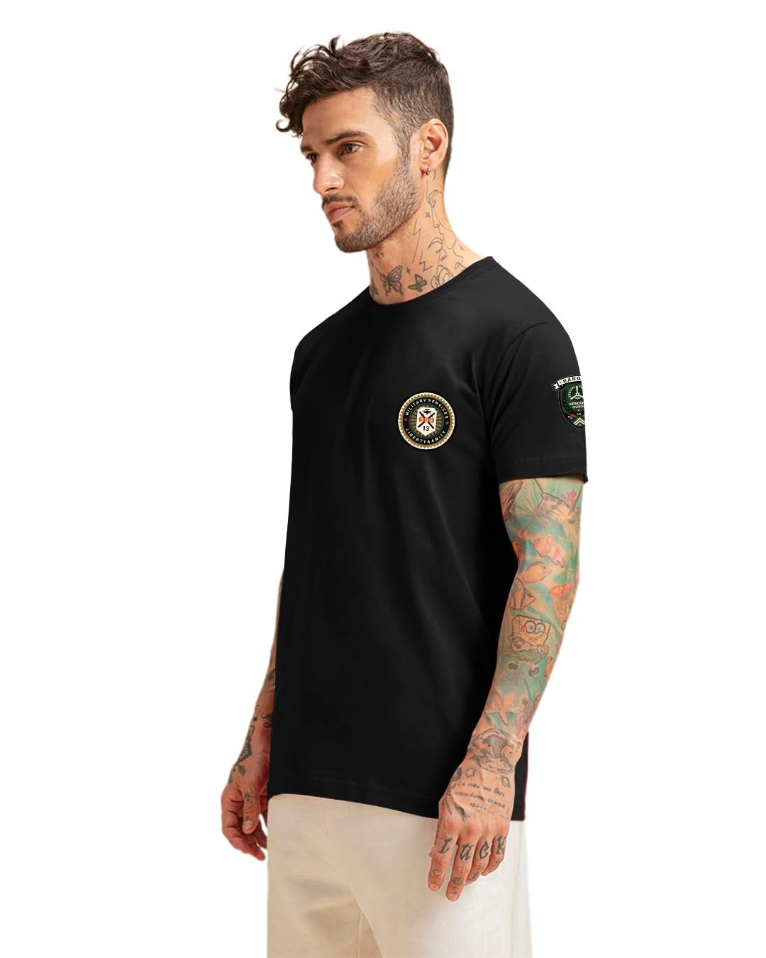 LAZYCHUNKS® Unique Printed Round Neck Half Sleeve Tshirt for Men | Regular Fit T-Shirt for Unisex (Available Colors: Black, Melange Grey,Navy Blue,Olive Green,White,Yellow) (Sizes: S to 2XL) - Image 3