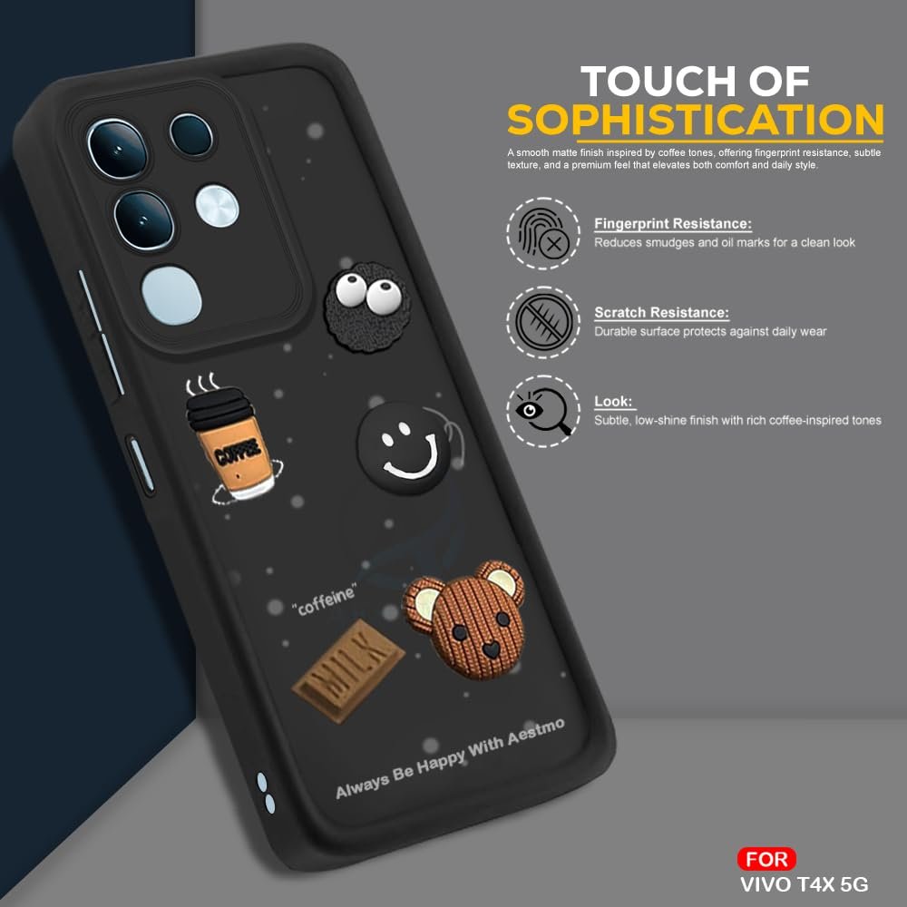 Back Case Cover for Vivo T4X 5G / iQOO Z10X 5G / Vivo Y31 Pro 5G Cover | Cute Fun Cartoon 3D Ball | Coffee Silicone Case | Full Body Protection | Camera Protection Back Cover (Black) - Image 3