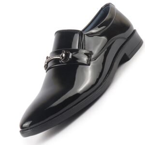 FAUSTO Men Horsebit Buckle Patent Leather Party Formal Slip On Shoes | Extra Cushioned Insole Tuxedo Loafers for Wedding, Reception, Cocktail