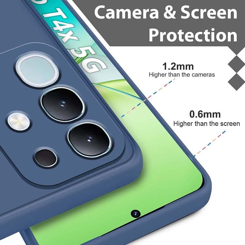 Back Cover for Vivo T4X 5G | Matte Soft Silicon Flexible | Camera Bump Protection | All Side Shock Proof Rubberised Back Case Cover for Vivo T4X 5G (Blue) - Image 4