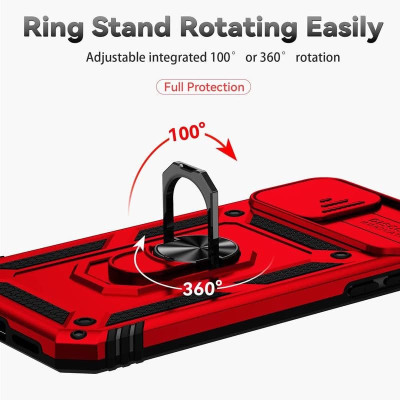 Helix Hard Case Robotic Sliding Camera Window Shockproof Ring Case, Heavy Duty Bumper Case with Kickstand for iQOO Z10x 5G / Vivo T4x 5G / Vivo Y29 4G - Red - Image 4