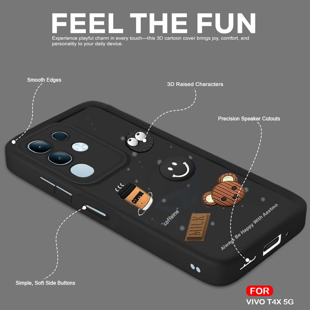 Back Case Cover for Vivo T4X 5G / iQOO Z10X 5G / Vivo Y31 Pro 5G Cover | Cute Fun Cartoon 3D Ball | Coffee Silicone Case | Full Body Protection | Camera Protection Back Cover (Black) - Image 7