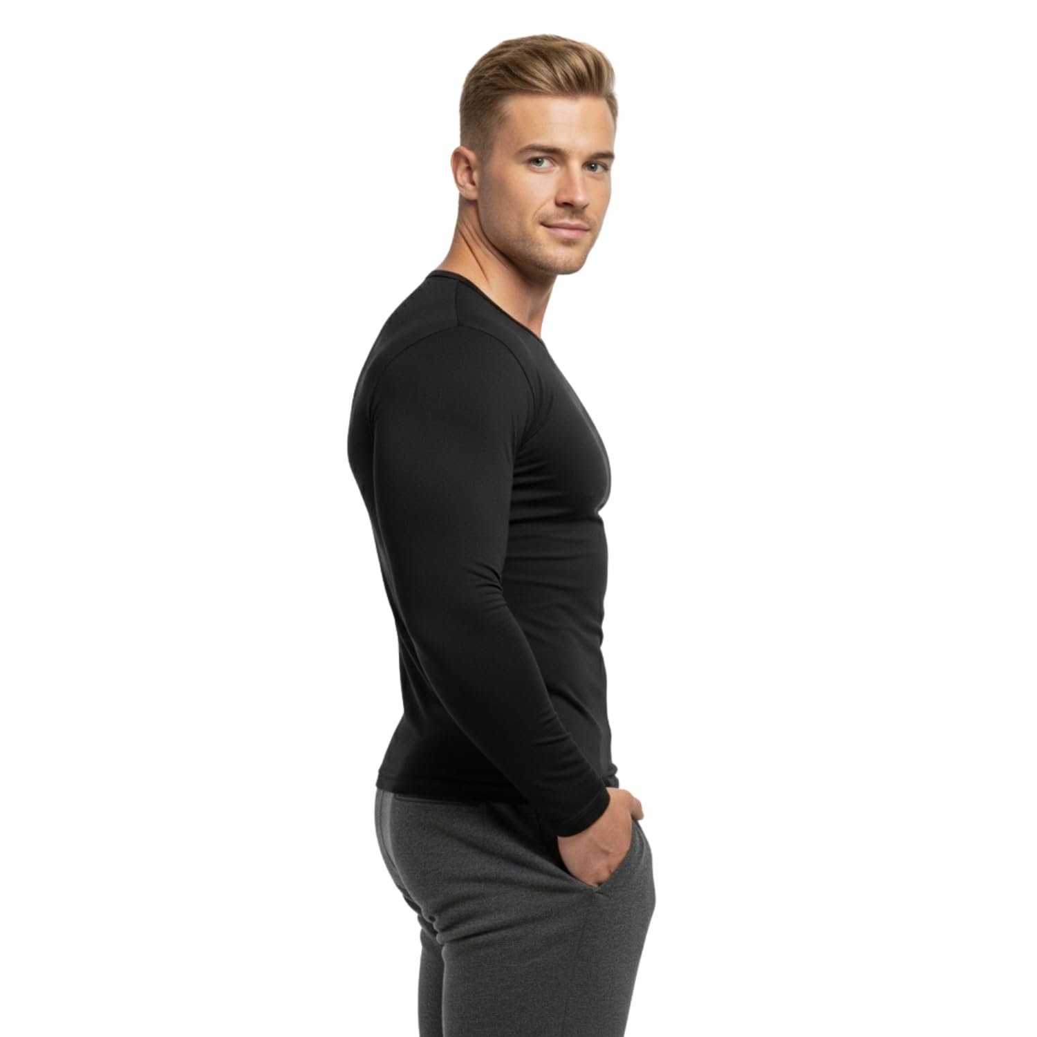 NINQ Men’s Full Sleeve Gym Compression T-Shirt Dry Fit Polyester Blend Slim Fit Athletic Wear for Running and Fitness - Image 3