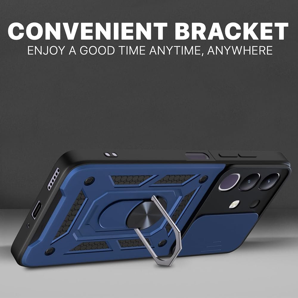 Amazon Brand-Solimo Defender Case | Sliding Camera Lens Cover | Ring Holder & Kickstand | Military-Grade Shockproof PC-TPU Armor Case for Vivo T4x 5G / Y29 4G / Y31 Pro 5G / iQOO Z10x 5G (Blue) - Image 6