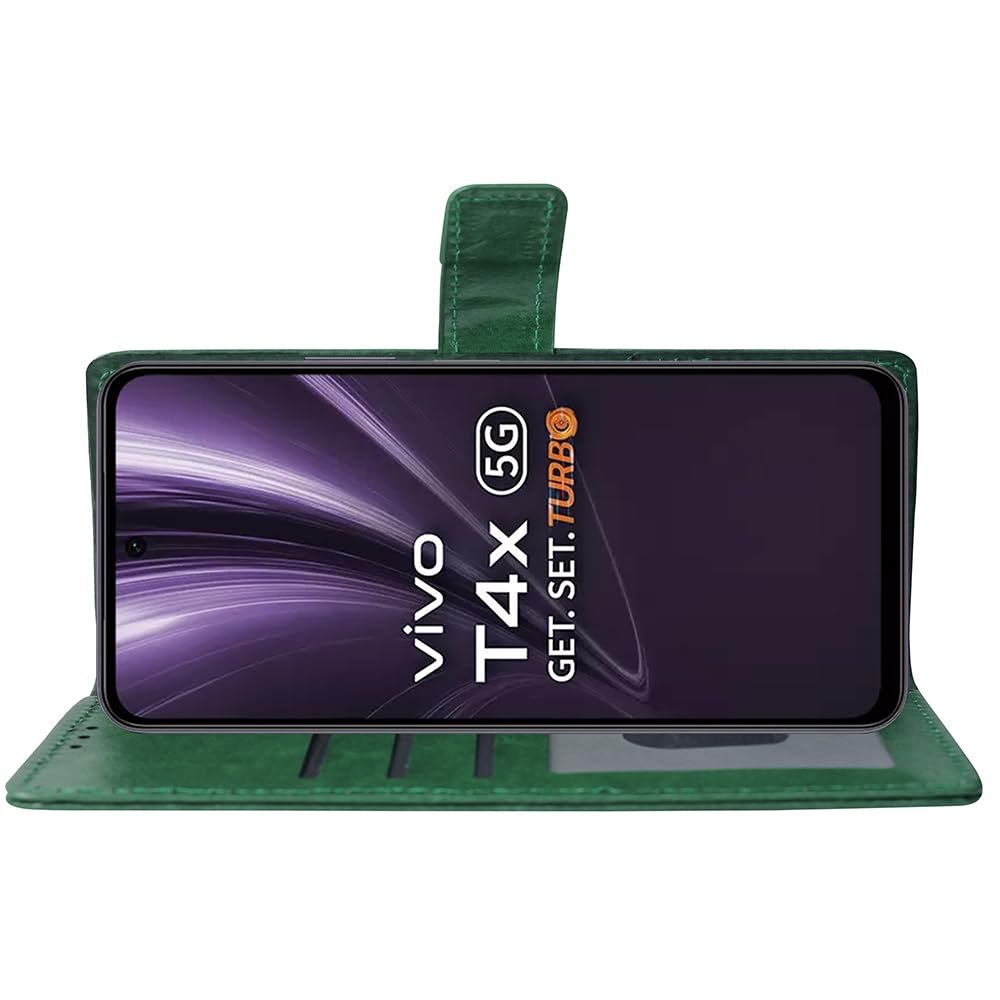 Flip Cover Back Case for Vivo T4x 5G / iQOO Z10x 5G | Premium Leather Finish | Inbuilt Pockets & Stand | Flip Cover Back Case for Vivo T4x 5G / Y29 4G / Y31 Pro 5G / iQOO Z10x 5G (Green) - Image 5