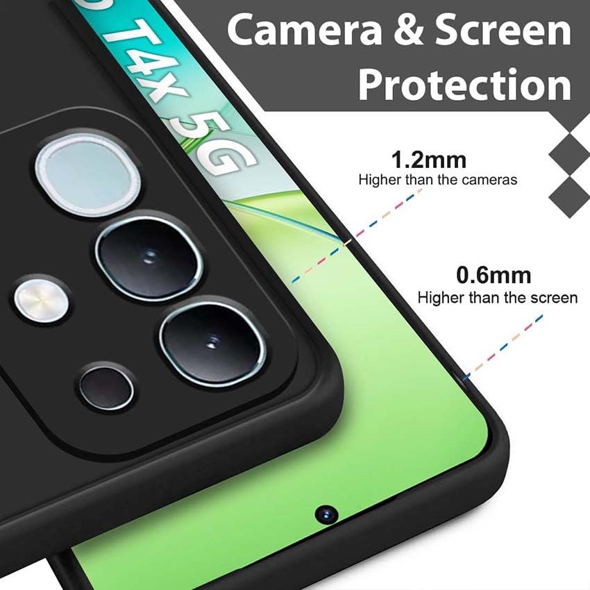 Back Cover Case for Vivo T4X 5G | Matte Soft Silicon Flexible | Camera Bump Protection | All Side Shock Proof Rubberised Back Case Cover for Vivo T4X 5G (Black) - Image 4
