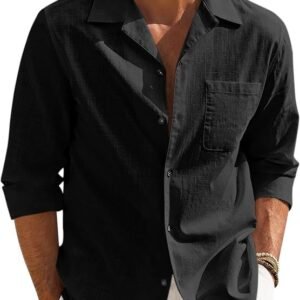 Men’s Casual Cotton Blend Shirt || Long Sleeve Button Down with Spread Collar || Lightweight Breathable Fabric || Stylish Solid Color Shirt for Beach, Office & Everyday Wear