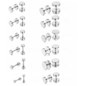 THE MEN THING ROUND DUMBBELL – SILVER – Pure Titanium Steel Ear Hoop Earrings for Men & Boys (16mm to 2mm)