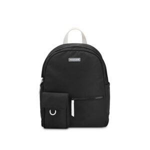 Fastrack Black Laptop Backpack for Men & Women | Lightweight Nylon Backpack with 14-Inch Padded Laptop Compartment, Front Zip Pocket & Organiser | Stylish Everyday Backpack for College, Work & Travel