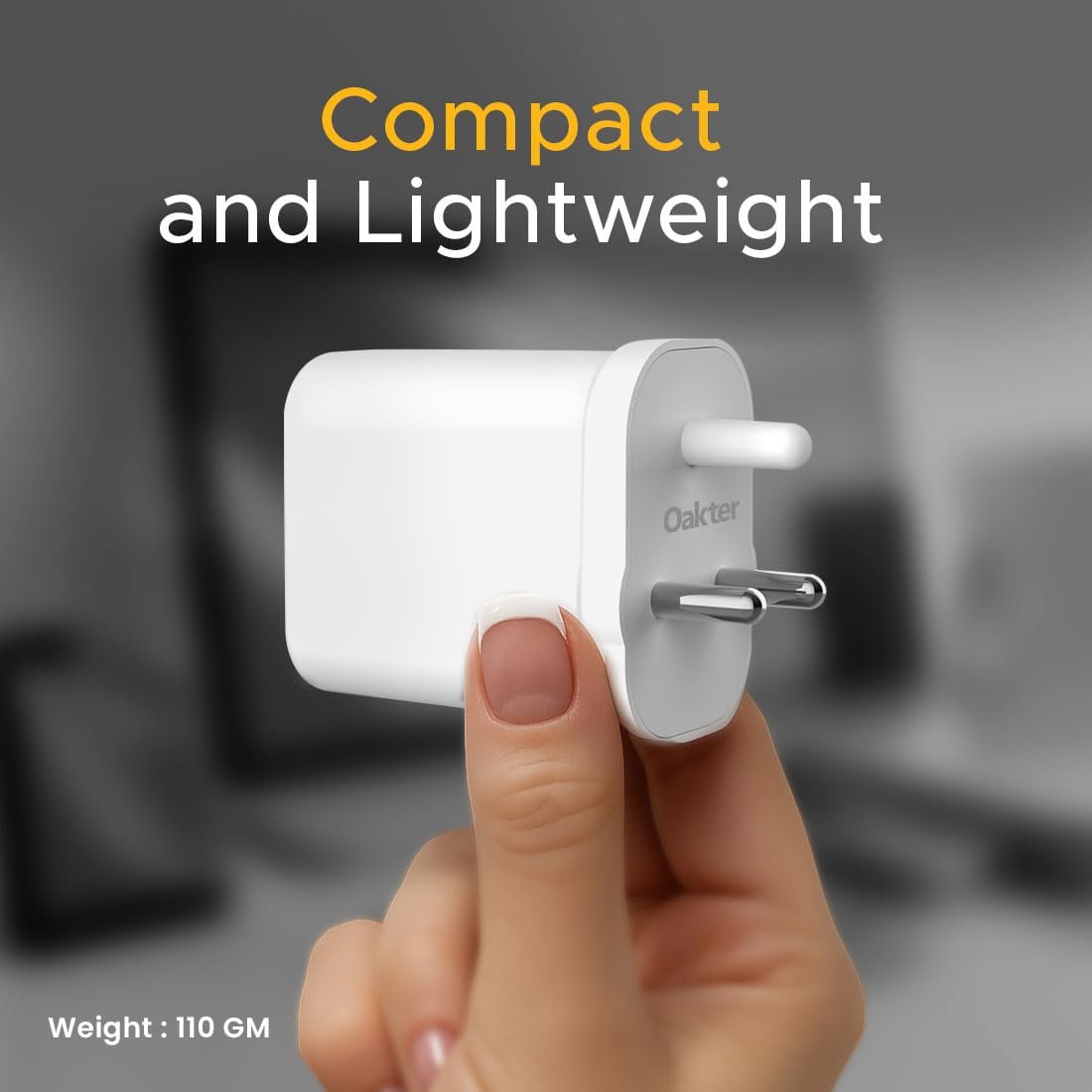 Oakter 65W Fast Charger | Type-C Fast Charging Adapter for Laptop, Mobile, MacBook, iPhone 15 & Newer, iPad, Samsung | White | 3- Pin Plug (Adapter) - Image 5