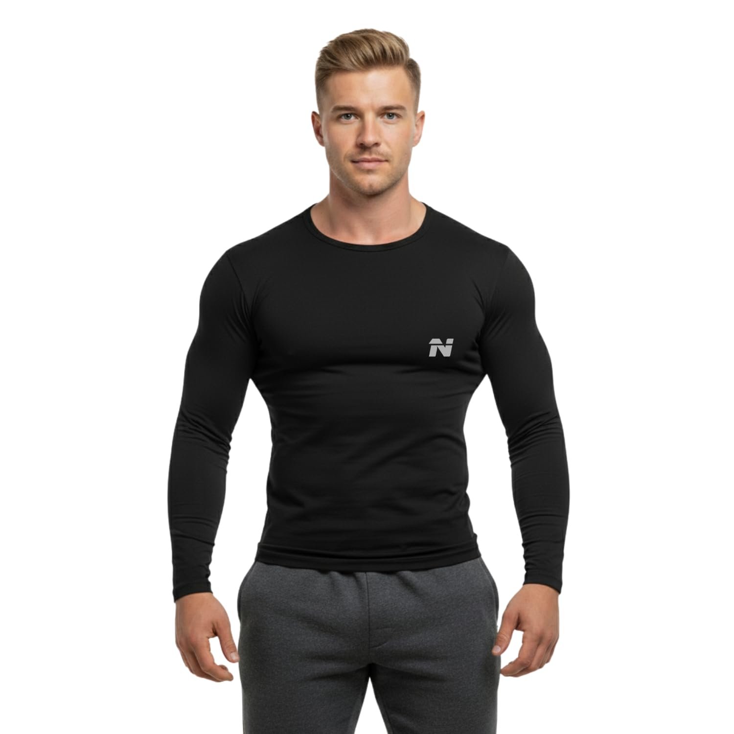 NINQ Men’s Full Sleeve Gym Compression T-Shirt Dry Fit Polyester Blend Slim Fit Athletic Wear for Running and Fitness
