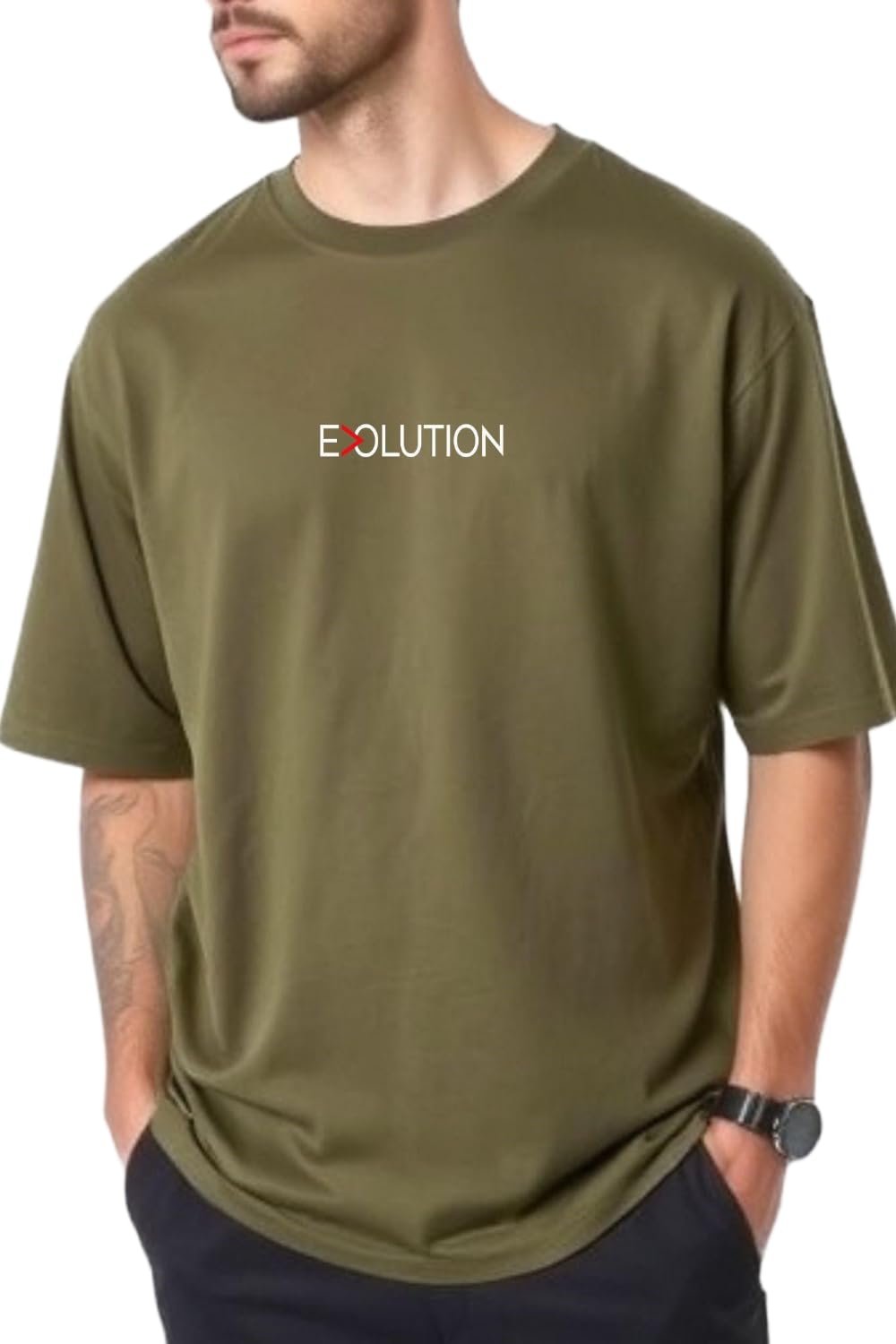 Evolution Oversized T-Shirt, Olive Green, Casual Fit