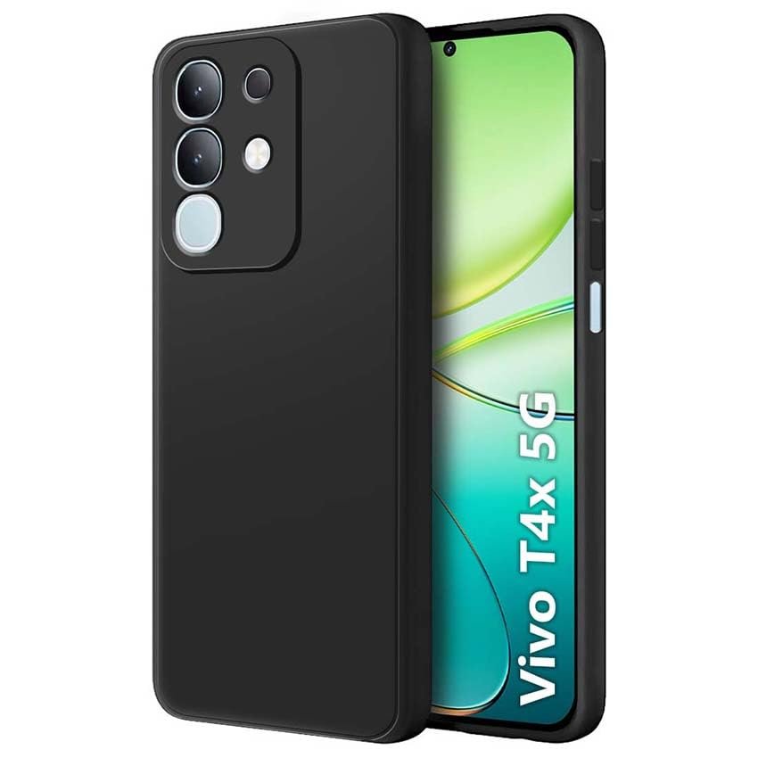 Back Cover Case for Vivo T4X 5G | Matte Soft Silicon Flexible | Camera Bump Protection | All Side Shock Proof Rubberised Back Case Cover for Vivo T4X 5G (Black) - Image 8