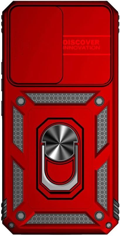 Helix Hard Case Robotic Sliding Camera Window Shockproof Ring Case, Heavy Duty Bumper Case with Kickstand for iQOO Z10x 5G / Vivo T4x 5G / Vivo Y29 4G - Red