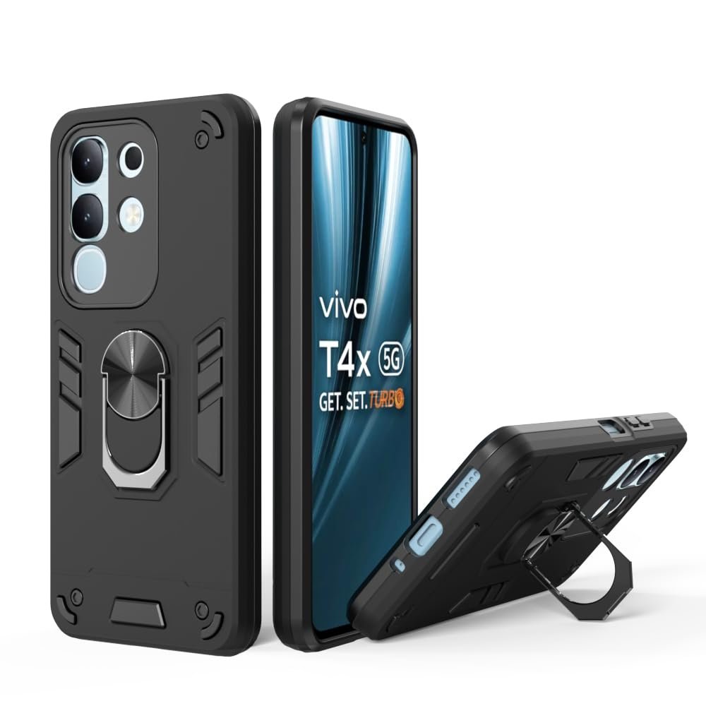 NDCOM for Vivo T4x 5G Back Cover | Premium Protection Case for vivo iQOO Z10x Back Cover | Shockproof Ring Holder Case