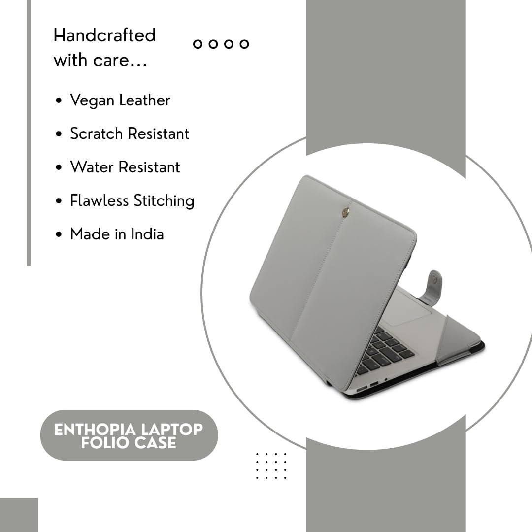 ENTHOPIA 15 to 16 Inches Folio Laptop Case Cover Vegan Leather Compatible for MacBook, Lenovo, Hp, Dell &Other Notebooks - Grey - Image 4