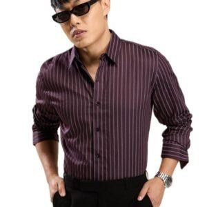 MARK & ALBERT Men’s Striped Full Sleeves Cotton Shirt Black