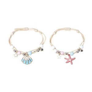 Beach Jewellery for Women, Stylish Charm Bracelet with Shell & Pearl Accents, Adjustable Fashion Bracelet for Girls, Perfect for Boho-Chic Styling and Summer Outfits, 8cm*8cm 8g