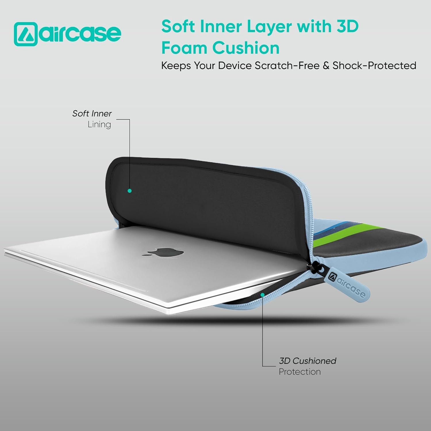 AirCase Protective Laptop Bag Sleeve fits Upto 15.6" Laptop/MacBook, Wrinkle Free, Padded, Water Resistant Light Neoprene case Cover Pouch, for Men & Women, Aqua Blue - Image 6