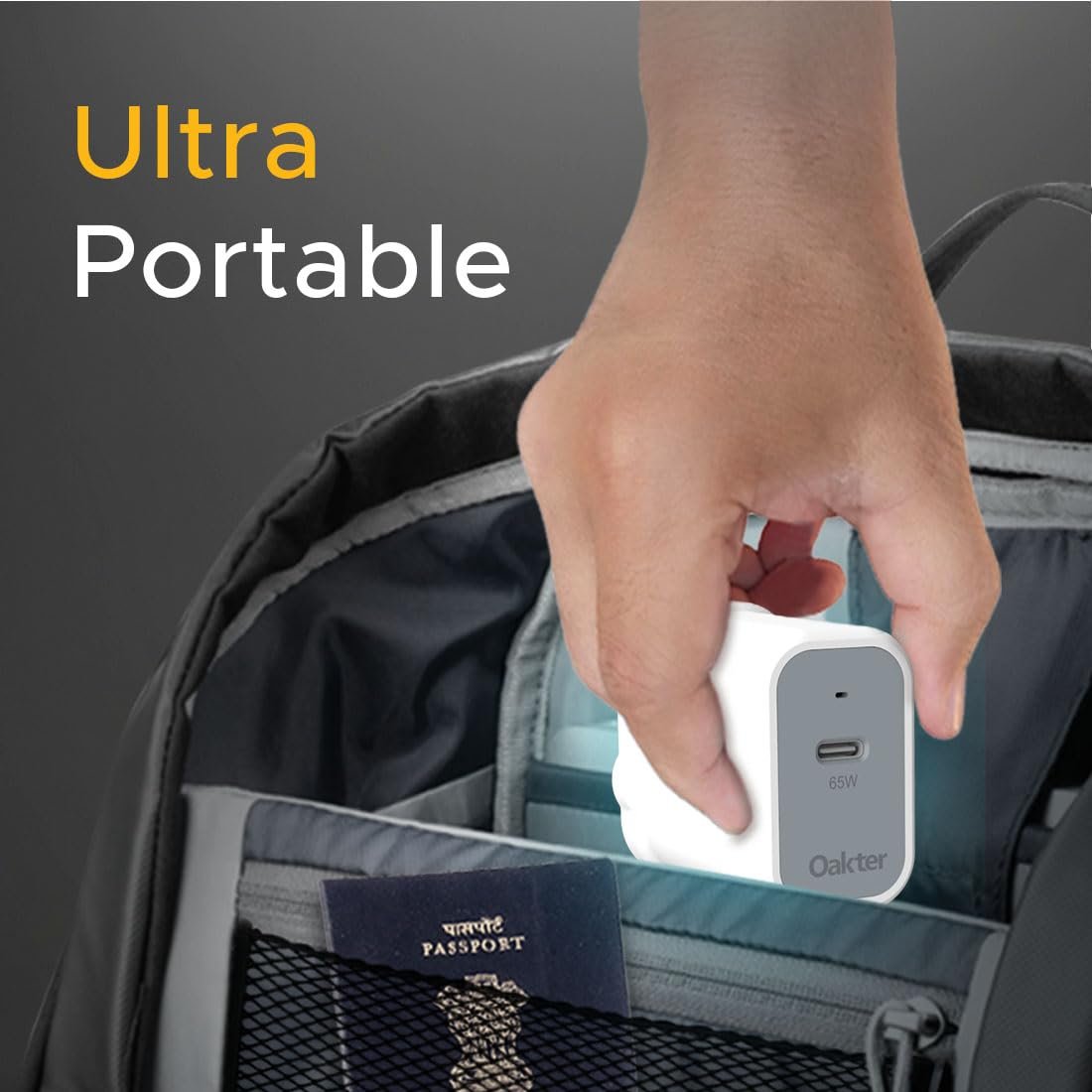 Oakter 65W Fast Charger | Type-C Fast Charging Adapter for Laptop, Mobile, MacBook, iPhone 15 & Newer, iPad, Samsung | White | 3- Pin Plug (Adapter) - Image 11