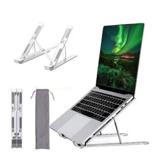 6-Angle Adjustable Aluminum Ergonomic Foldable Portable Laptop/Desktop Stand | Tabletop Riser Holder Compatible with MacBook, HP, Dell, Lenovo & All Notebooks (Grey)