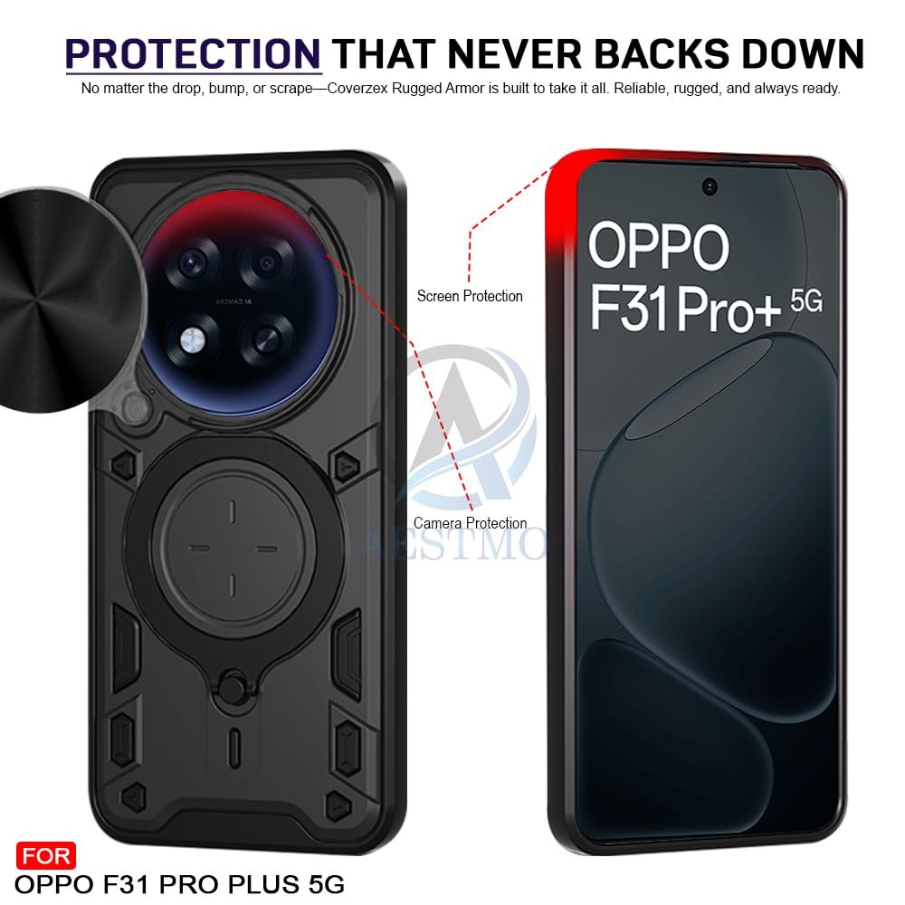 Armor Oppo F31 Pro Plus 5G Bumper Back Case Cover | Ring Holder & CD Pattern Sliding Camera Shutter Cover | Back Case Cover for Oppo F31 Pro Plus 5G (Black) - Image 5