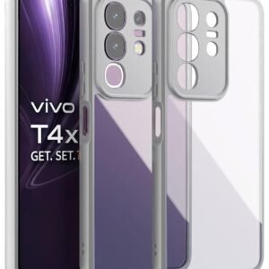 Kapa Hawkeye Clear Back Cover for Iqoo Z10x 5G / Vivo T4x 5G | Camera Lens Protector Shockproof Slim Clear Case Cover (Grey Sides)