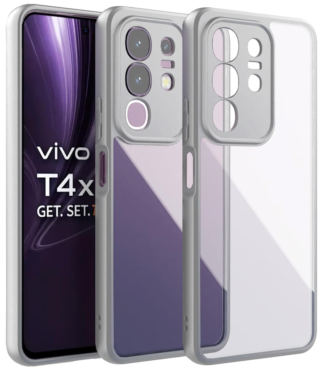 Kapa Hawkeye Clear Back Cover for Iqoo Z10x 5G / Vivo T4x 5G | Camera Lens Protector Shockproof Slim Clear Case Cover (Grey Sides)