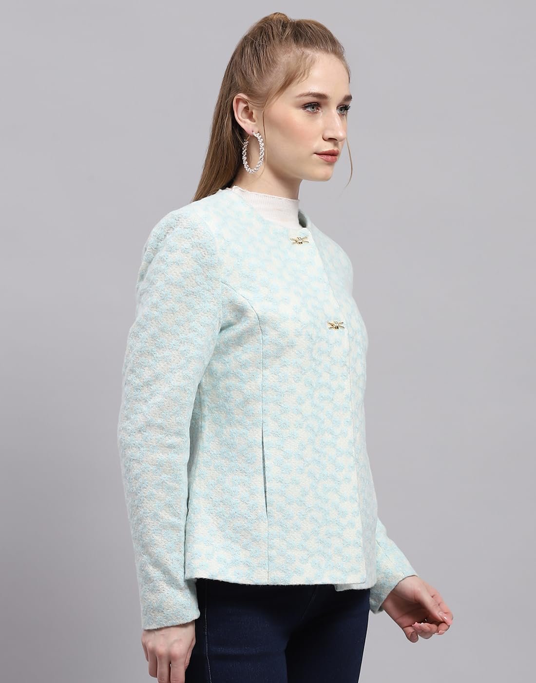 Monte Carlo Womens Embroidered Round Neck Full Sleeve Coat (224067306) - Image 3