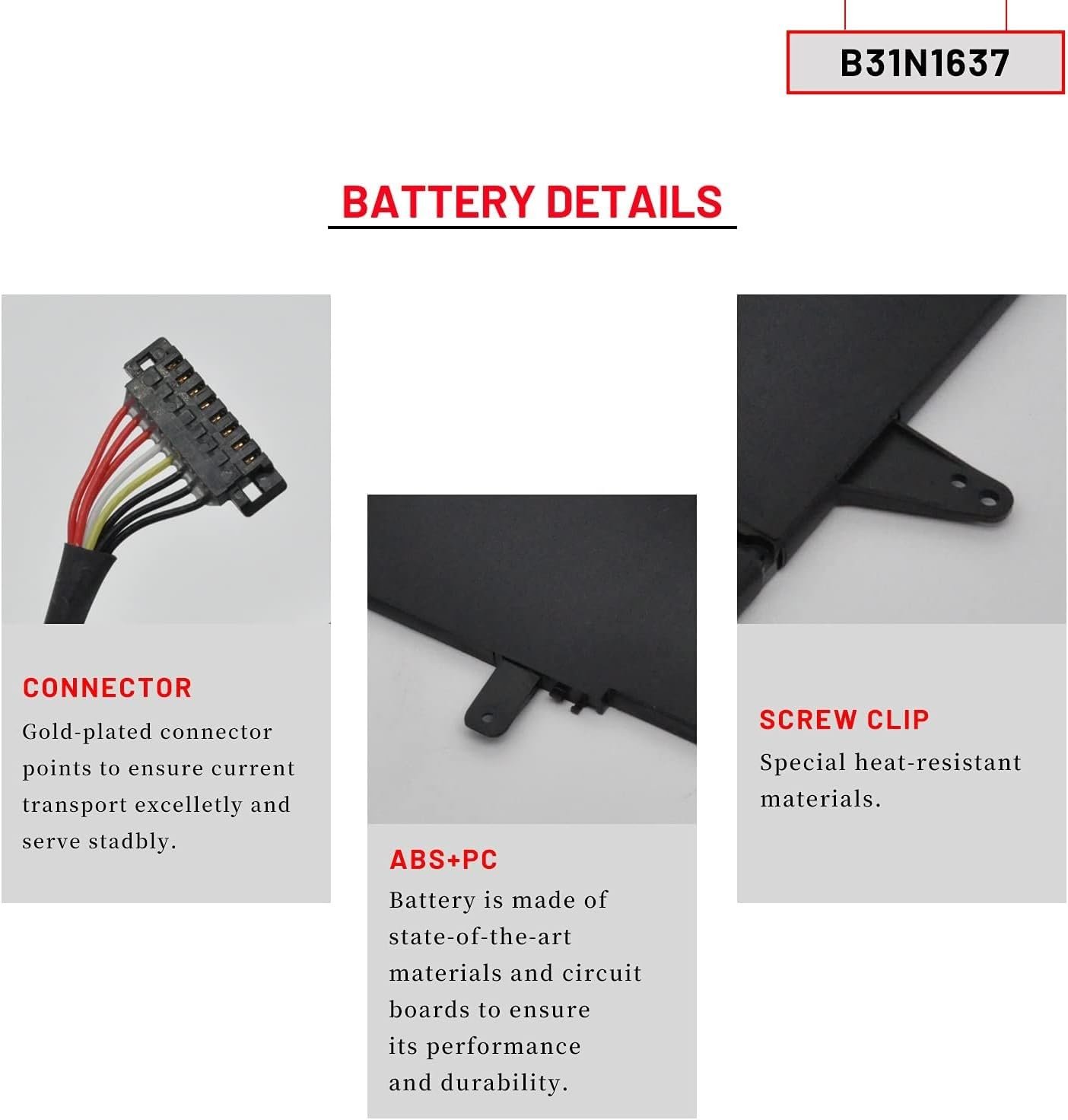 WISTAR B31N1637 C31N1637 42Wh Laptop Battery for Asus VivoBook S5100U X510 X510U X510UA X510UF X510UQ X510UR X510UN S15 S510 S510UQ S510UA S510UR S510UF S510UN F510U F510UR F510QA Serie - Image 5