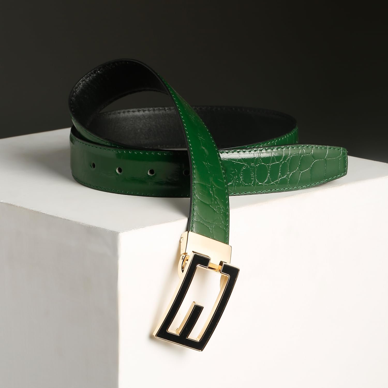 Genuine Leather Brown Belt for Men – Premium Textured Dress Belt with Gold Geometric Buckle – Adjustable Fit up to 42 Inches – Formal & Casual Wear - Image 3