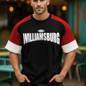 LEOTUDE Oversized Colourblocked Half Sleeve Cottonblend Printed Round Neck Drop Shoulder Tshirt for Man(Color Black)