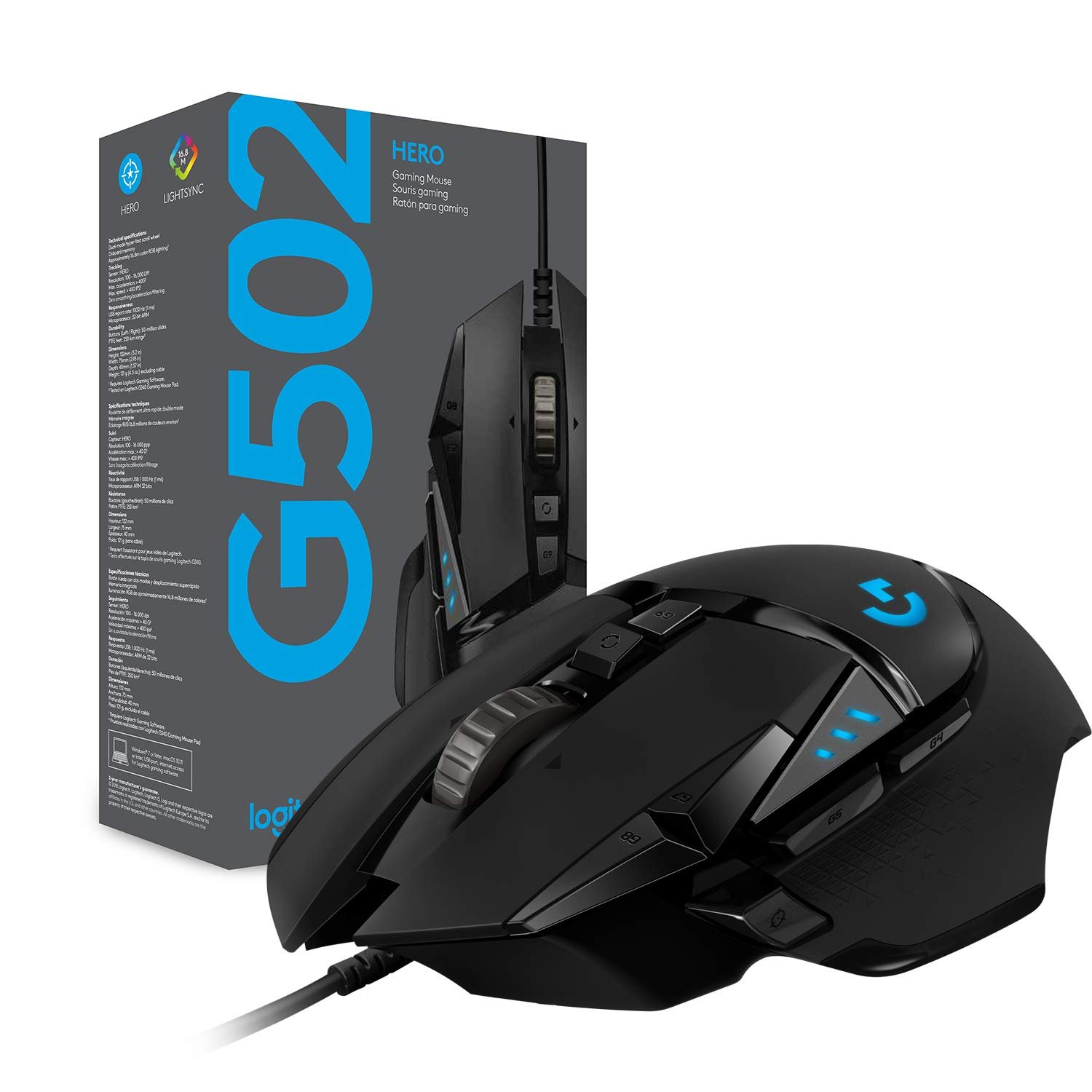 Logitech G502 Hero High Performance Wired USB Gaming Mouse, Hero 25K Sensor, 25,600 DPI, RGB, Adjustable Weights, 11 Programmable Buttons, On-Board Memory, PC/Mac - Black - Image 9