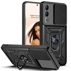 Scalebee Back Cover for Oneplus Nord CE4 5G Heavy Duty Slide Camera Cover Built-in Rotated Ring Kickstand (Black, Rugged Armor) (Nord CE4)