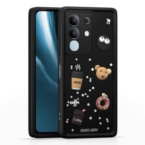 Pikkme Back Cover for Vivo T4x 5G / iQoo Z10x 5G / Vivo Y31 Pro 5G | Cute Fun Cartoon 3D Bear Silicone Full Body Protection Bumper Case (Black)