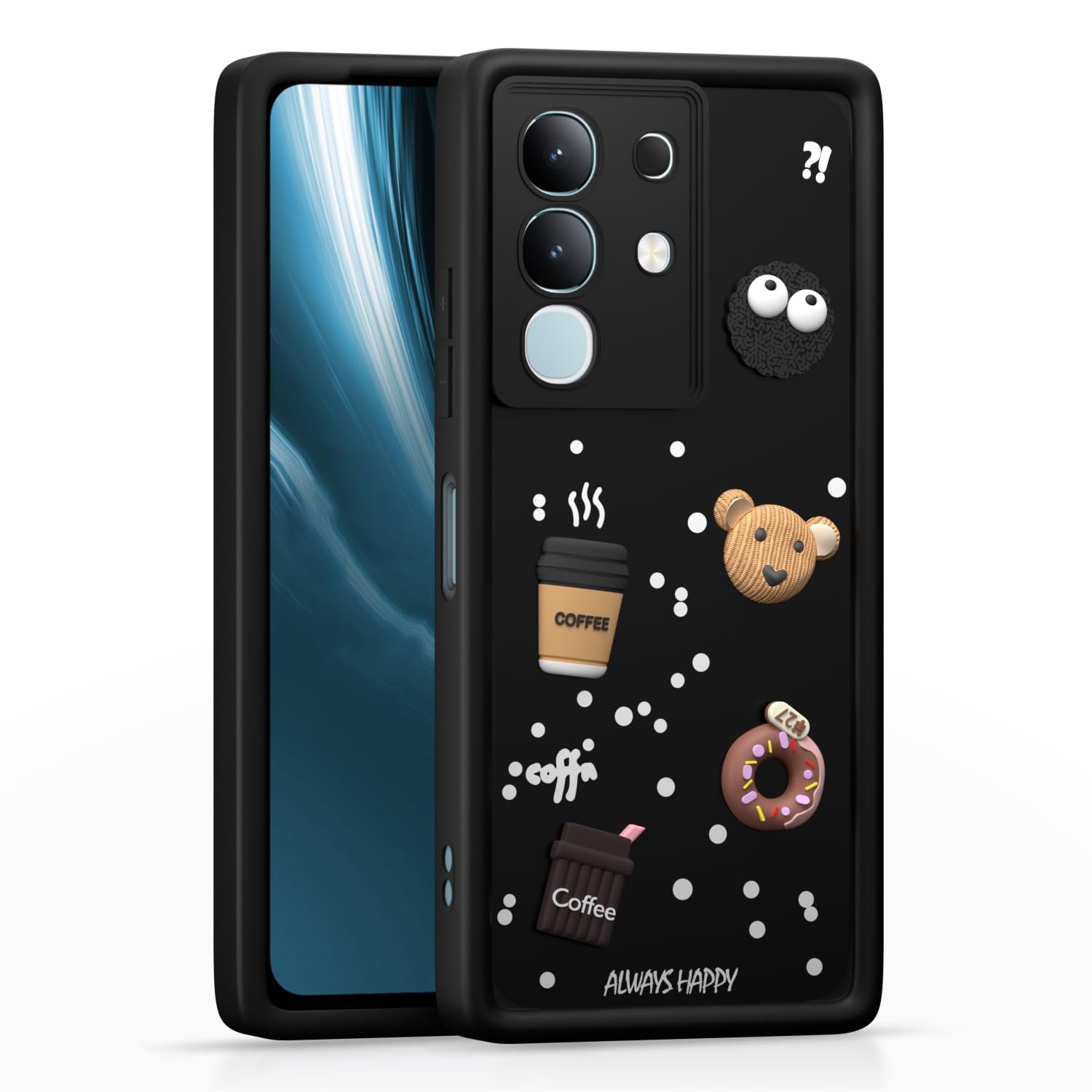 Pikkme Back Cover for Vivo T4x 5G / iQoo Z10x 5G / Vivo Y31 Pro 5G | Cute Fun Cartoon 3D Bear Silicone Full Body Protection Bumper Case (Black)