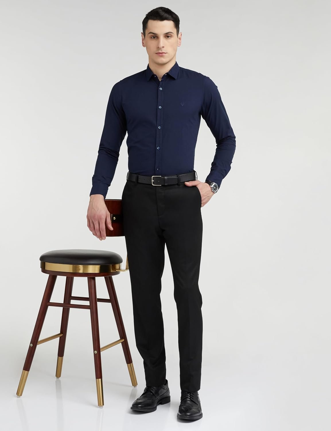 Allen Solly Men's Solid Slim fit Shirt (ASSFWMOFP83286_Navy 42) - Image 3