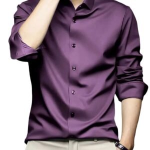 IndoPrimo Men’s Stylish Solid Satin Casual Shirt for Men Full Sleeve