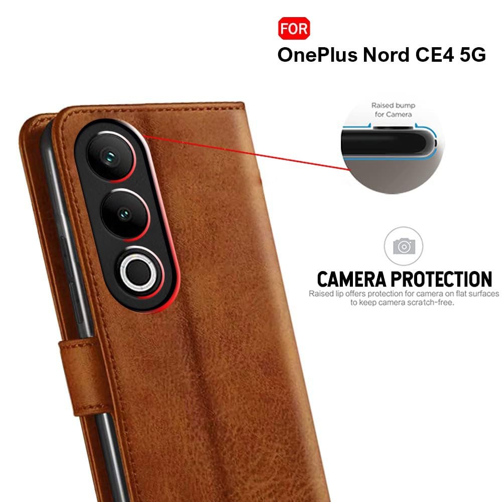 TheGiftKart Genuine Leather Finish Flip Back Cover Case for OnePlus Nord CE 4 5G | Inbuilt Pockets & Stand | Wallet Style | Designer Button | Flip Back Cover for OnePlus Nord CE4 (Faux Leather, Brown) - Image 7