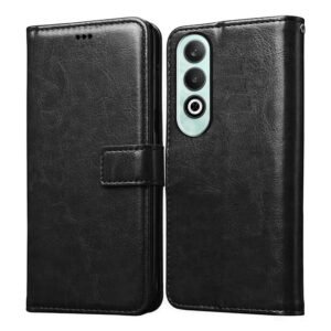 amazon basics Flip Leather Mobile Cover (Soft & Flexible Back case) for OnePlus Nord CE4 5G (Black)