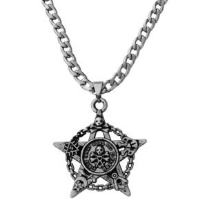 M Men Style Biker Jewelry Masonic Pentagram Star Skull Black And Silver Stainless Steel Pendant Necklace Chain For Men And Women SujalPn20221113