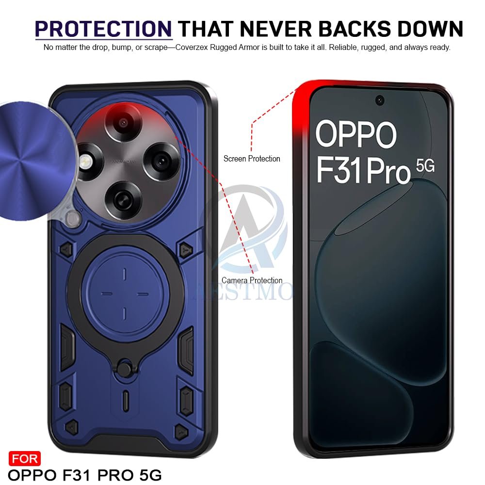 Armor Oppo F31 Pro 5G Bumper Back Case Cover | Ring Holder & CD Pattern Sliding Camera Shutter Cover | Back Case Cover for Oppo F31 Pro 5G (Blue) - Image 5