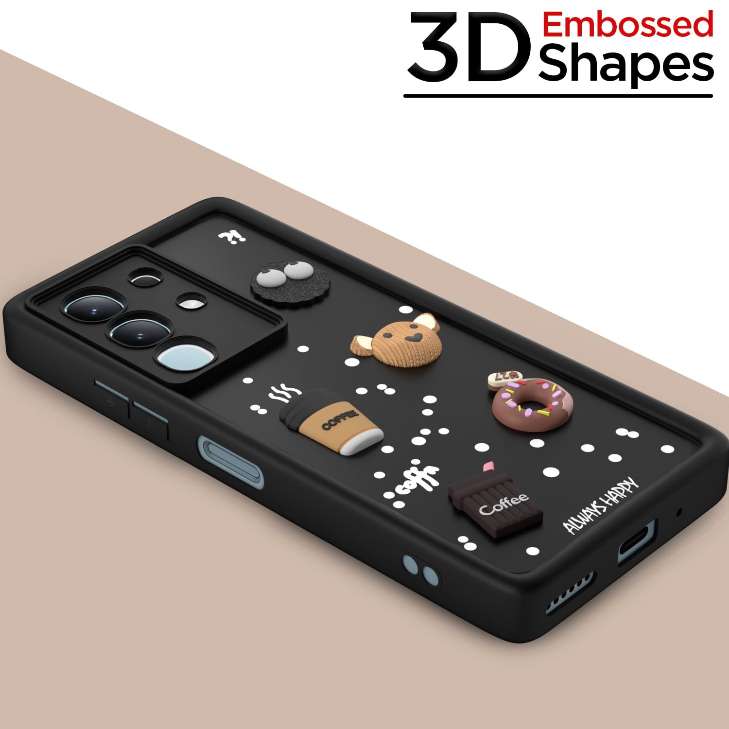 Pikkme Back Cover for Vivo T4x 5G / iQoo Z10x 5G / Vivo Y31 Pro 5G | Cute Fun Cartoon 3D Bear Silicone Full Body Protection Bumper Case (Black) - Image 3