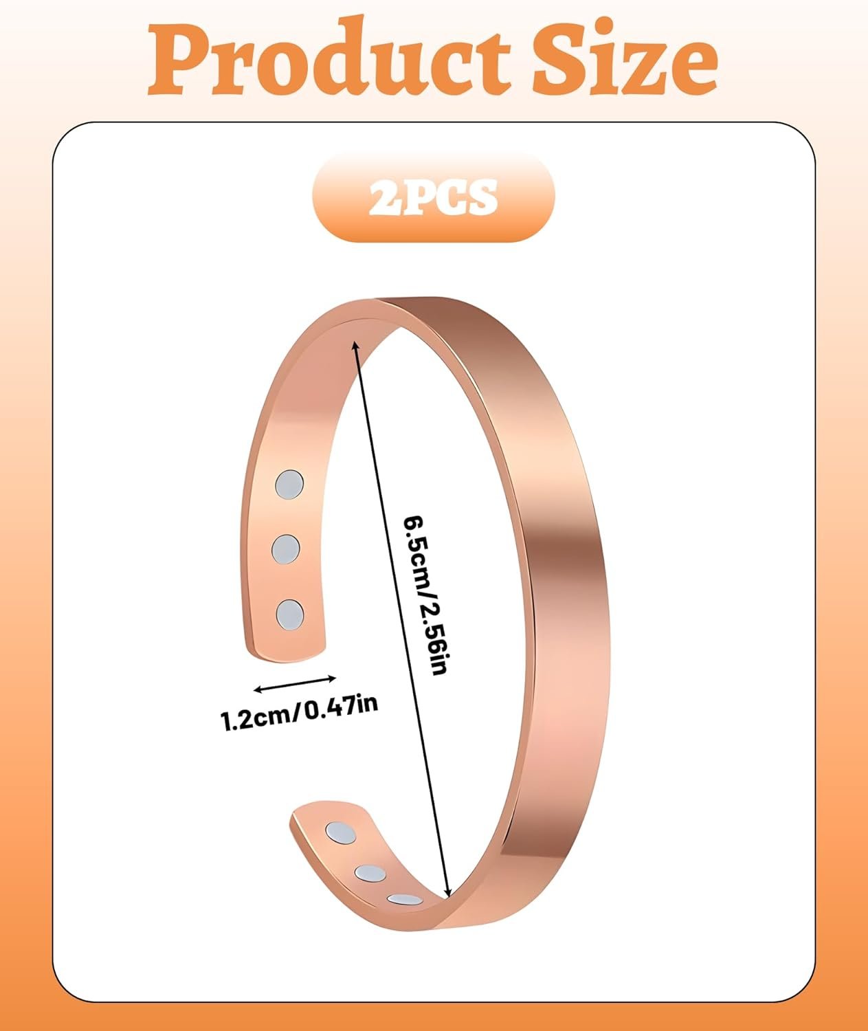 New Upgrades in 2025 2 Pcs Copper Bracelet for Men and Women 99.9% Pure Copper Bangle 7.5in Adjustable for Arthritis with 6 Magnets for Effective Joint Pain Relief, Arthritis, RSI, Carpal Tunnel - Image 2