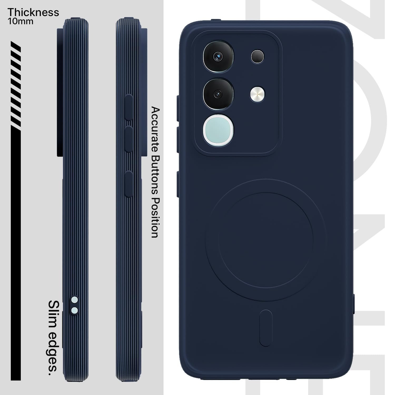 Outlouders Back Cover for Vivo T4x 5G/Y31 Pro 5G/iQOO Z10x 5G Soft Matte Silicone Cover with Slim Fit | Mag-Safe Logo (Not Mag-Safe Compatible) | Shockproof | Camera Protection Bumper Case (Blue) - Image 3