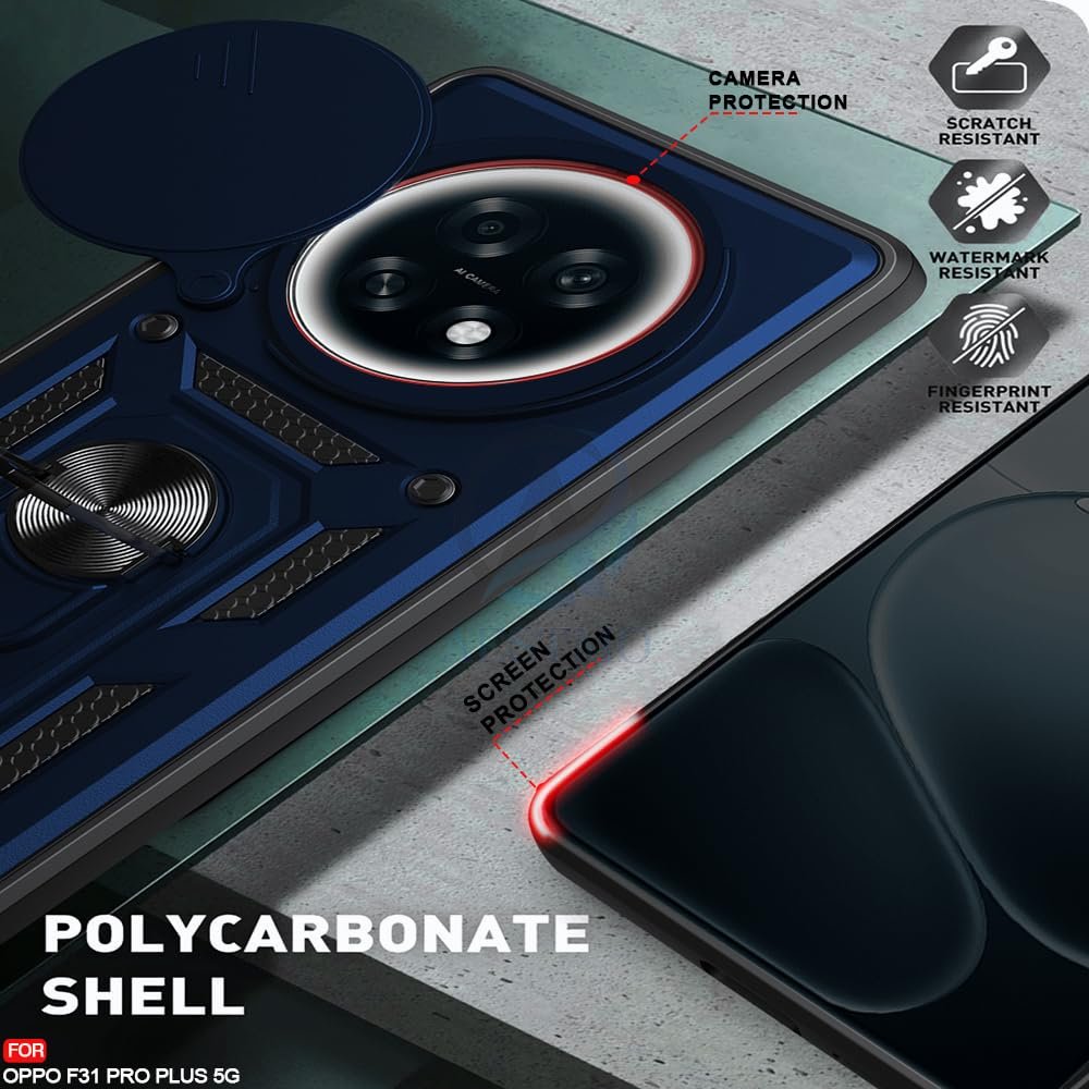Tough Armor Oppo F31 Pro Plus 5G Bumper Back Case Cover | Ring Holder & Sliding Camera Shield Cover | 360 Degree Protection Back Case Cover for Oppo F31 Pro Plus 5G (Blue) - Image 7
