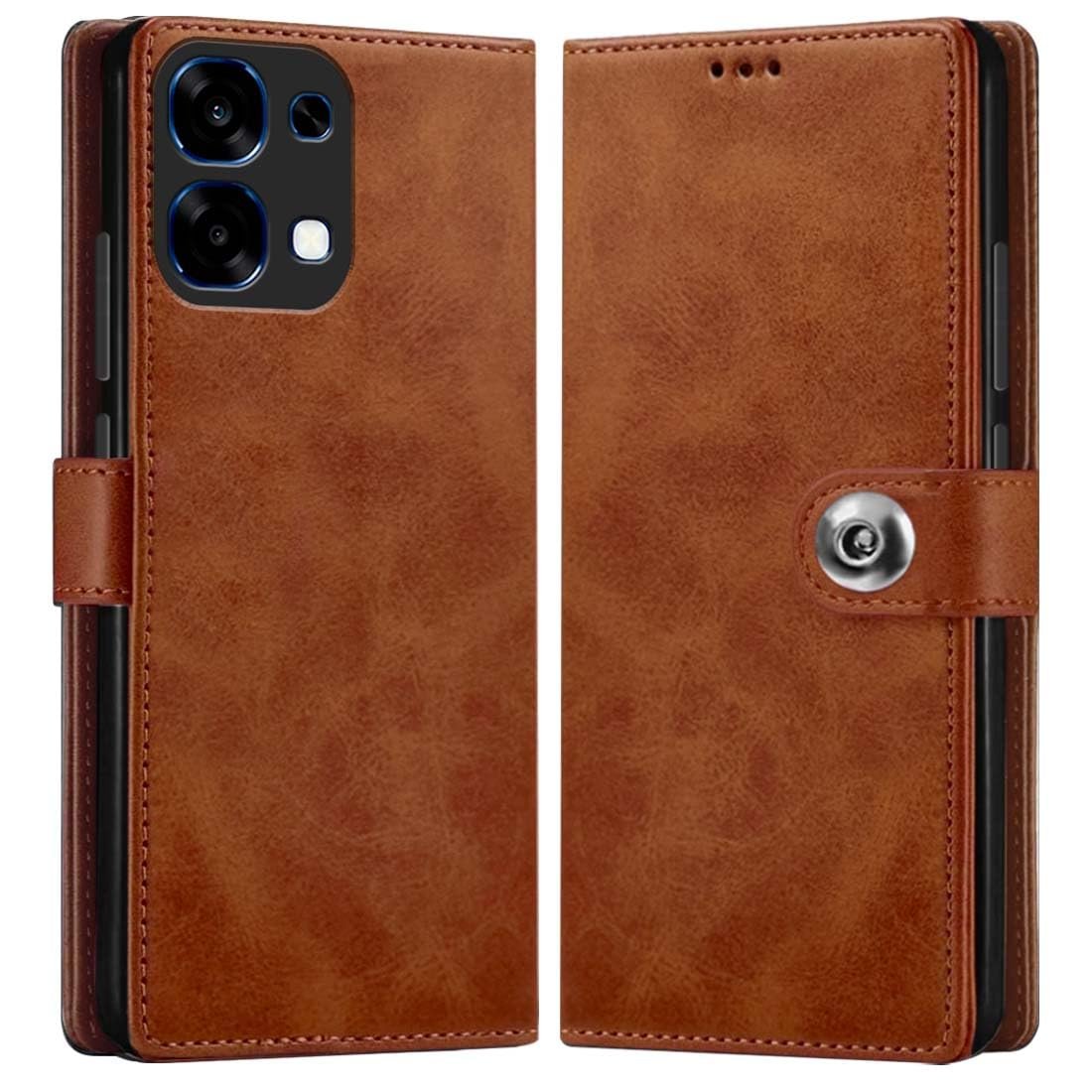 Flip Back Case for Oppo F31 5G | Genuine Leather Finish | Designer Button | Inbuilt Pockets & Stand | Flip Cover Back Case for Oppo F31 5G (Brown) - Image 7