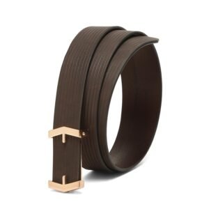 Men’s Leather Belt – Genuine Brown Leather, Textured Finish, Classic Pin Buckle – Adjustable Fit Up to 42 Inches – For Formal, Business & Casual Wear