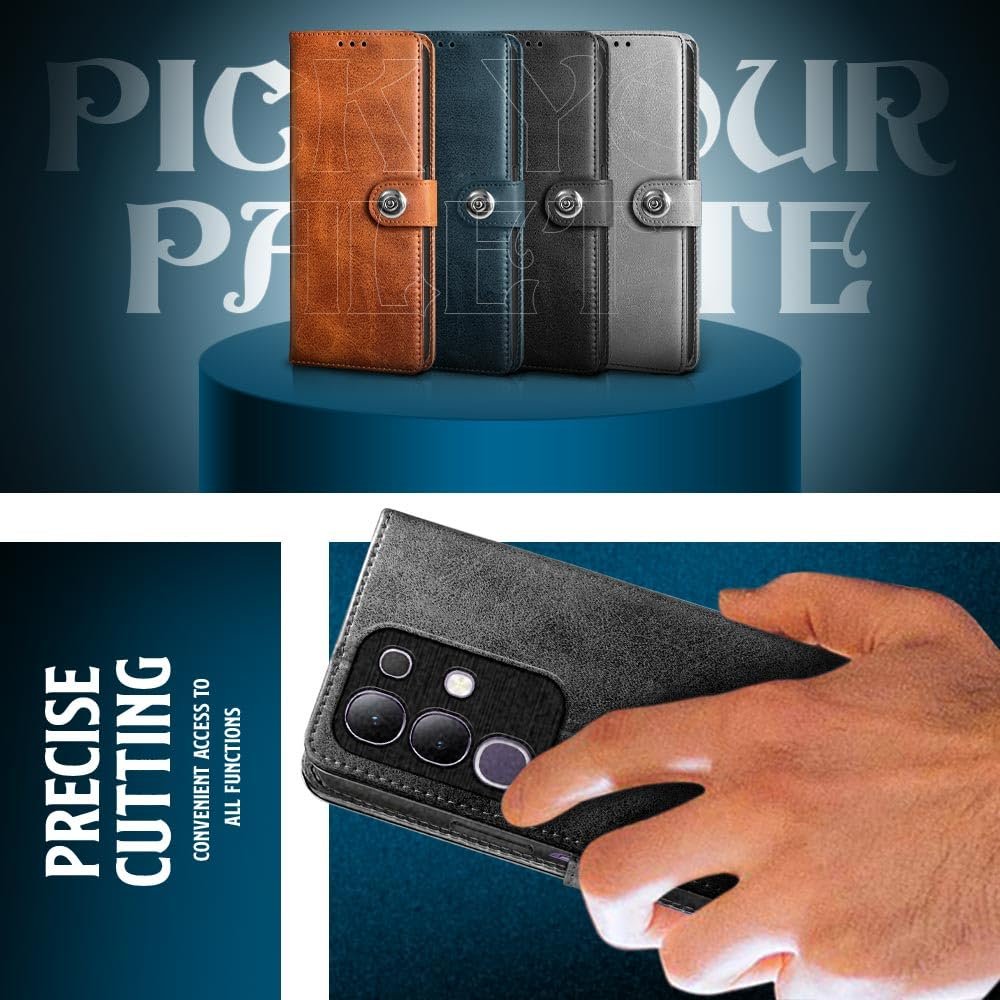 WOW IMAGINE Shock Proof Flip Cover Back Case for Vivo T4x 5G | iQoo Z10x 5G | Vivo Y31 Pro 5G (Magnetic Button Flip Case | Wallet Pockets & Stand | Leather Finish | Haze Black) - Image 7