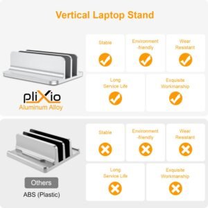 PLIXIO Dual Vertical Laptop Stand – Adjustable Dock Holder for 2 Devices (Up to 17.3") | Aluminum Desktop Organizer for MacBook, Dell, HP, Surface, Chromebook, Samsung – Silver